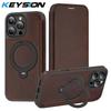 KEYSION PU Leather Flip Wallet Case for iPhone 11 12 13 14 Pro Max 14 Plus Cards Slots Magnetic 360 Ring Stand Phone Back Cover