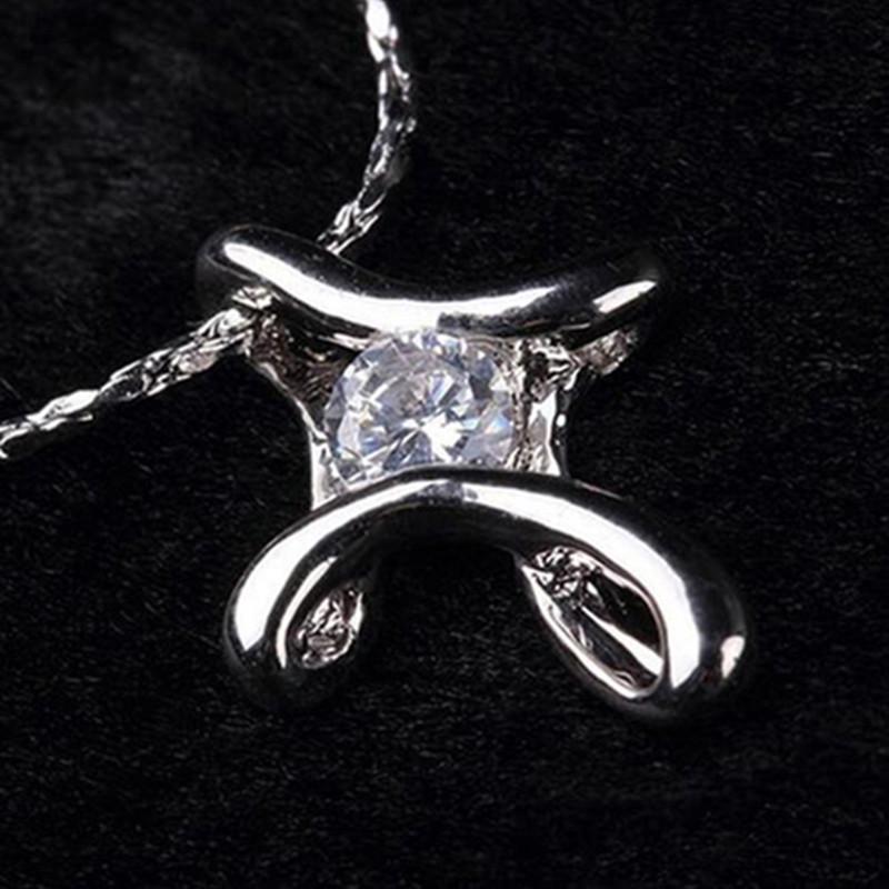 Geometric Silver Cross Pendant Necklace With Zirconia For Romantic Couples