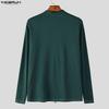 INCERUN Męskie Top T-shirty Casual z Kołnierzem Lapel, Długim Rękawem, Zamkiem Błyskawicznym i Rozcięciami, Dopasowane