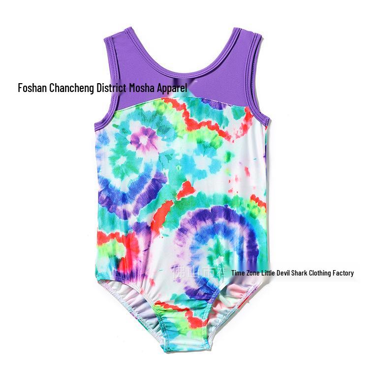 Girls  Floral Princess Tie-Dye One-Piece Swimsuit - Elegant Holiday Beachwear for Spring/Summer 120 cm