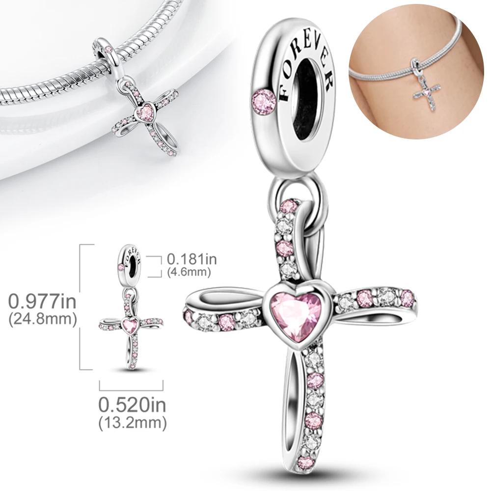 

Charms Platacross-Shaped Pink Heart-Shaped Beads Fit Originalbracelets Charms For Women Jewelry Diy Making Gifts
