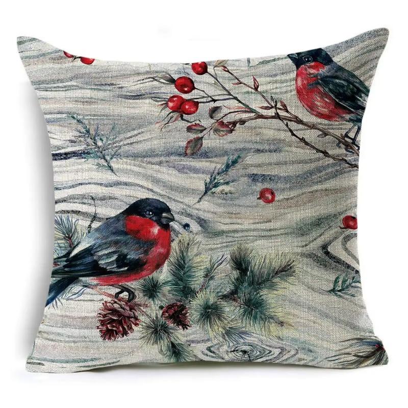 45*45Cm Merry Christmas Cushion Cover Birds Garland Pillowcase Single Sided Print Polyester Sofa Pillow Case For Home Xmas Decor