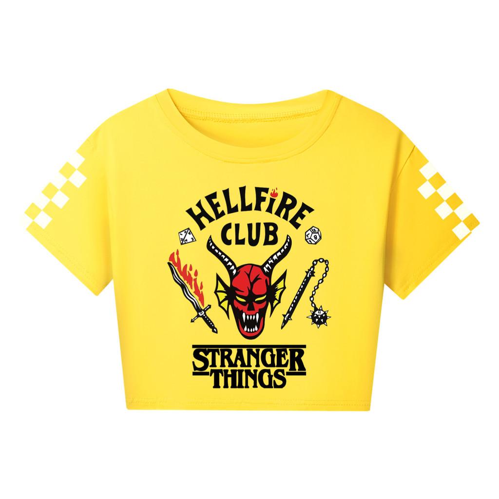 5253 Kids Girls Stranger Print Short Sleeves Short Styles Cotton T-Shirt