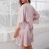 Summer simulation silk sexy seduction deep V lace robe lace-up nightgown bathrobe women's loungewear