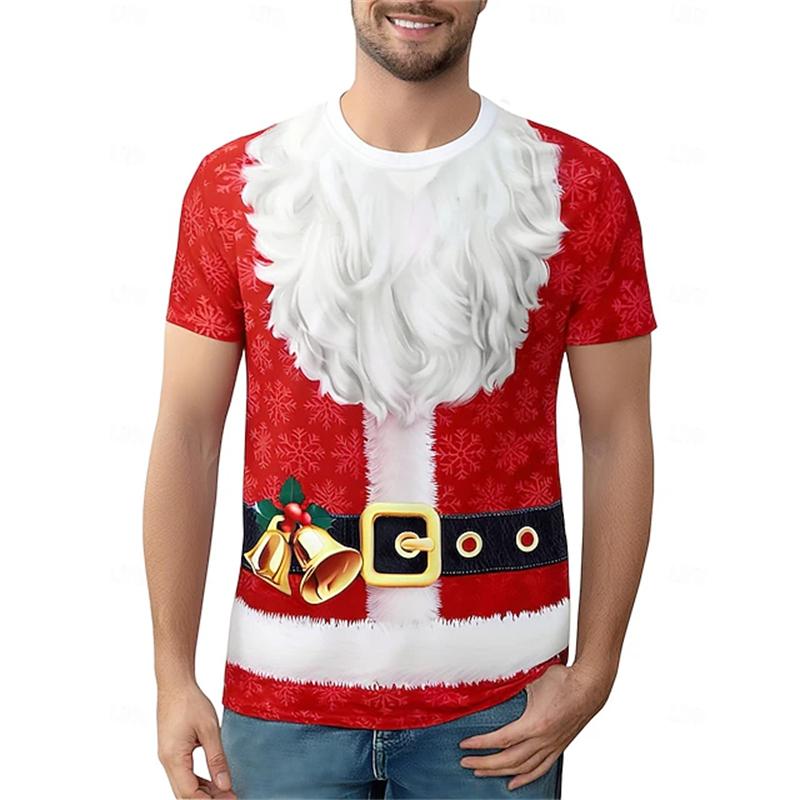 T-shirt da uomo stampata in 3D per Natale Top traspirante Elegante Versatile Girocollo Manica corta T-shirt alla moda Abbigliamento da uomo
