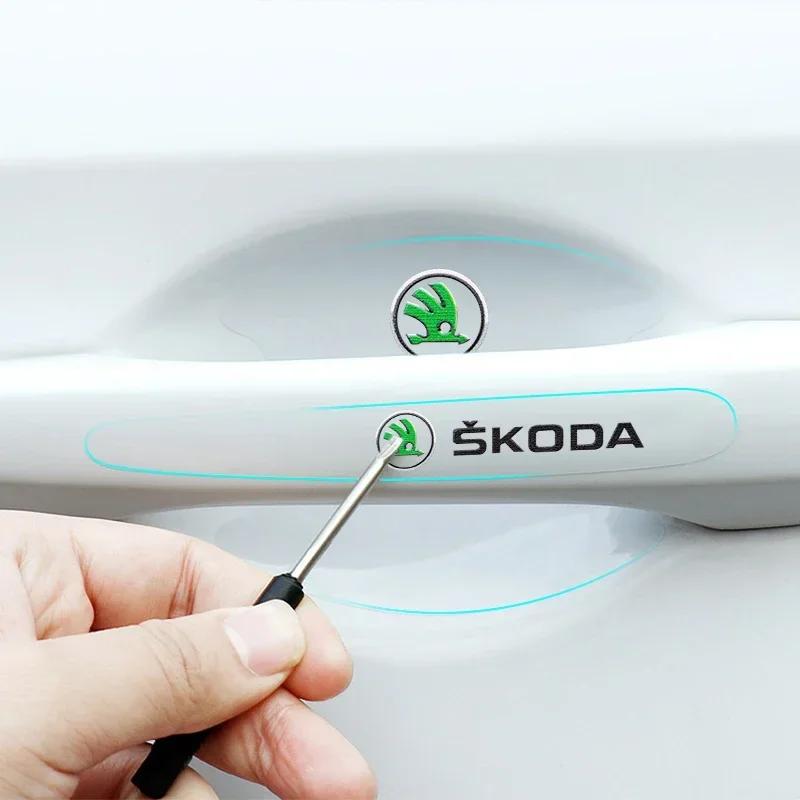 2025 Nové 4/8ks Pro Skoda Octavia Fabia Superb Karoq Samolepka na kliku dveří auta Závodní Sportovní Ochranné Samolepky Film do prohlubně dveří Acces