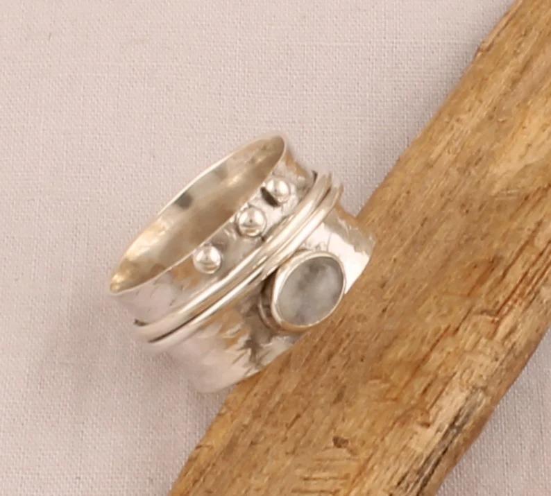 Moonstone Ring, Solid 925 Sterling Silver Handmade Ring, Spinner Ring, Thumb Ring, Statement Ring, Partywear Ring