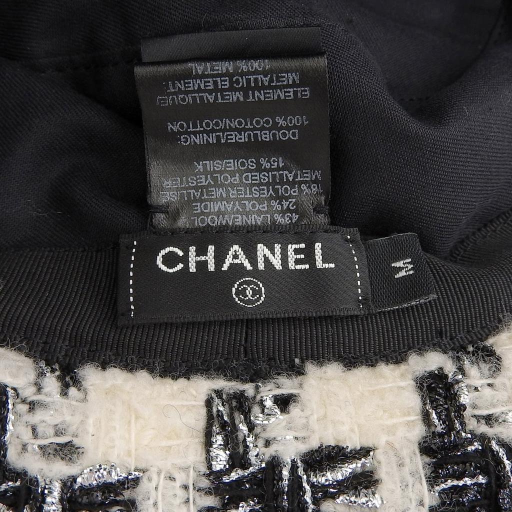 Ausgezeichneter CHANEL Hut COCO Mark Hahnentritt Tweed Hut Weiß schwarz Wolle Damen M 21V Gebraucht