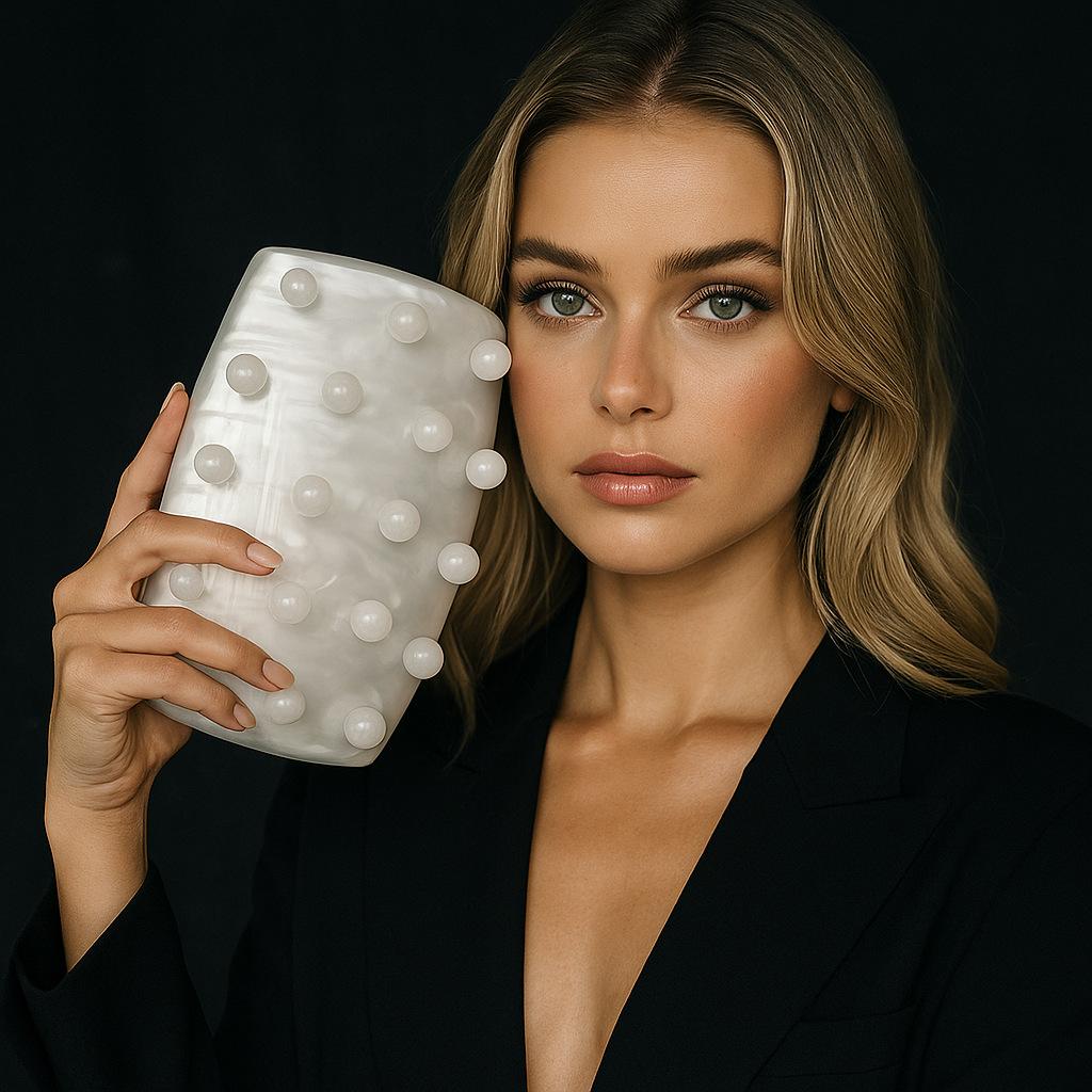 

Women S Fashion Circle Acrylic Dinner Bag One Shoulder Oblique Cross Banquet Clutch Bag білий