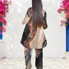 Women Plus Size Round Neck Long Sleeve Printed Layered Top Wide Leg Pants Two Piece Set