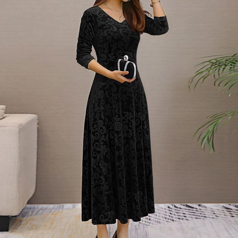 

Женское элегантное бархатное платье с V-образным вырезом Осень-Зима Весеннее платье XL