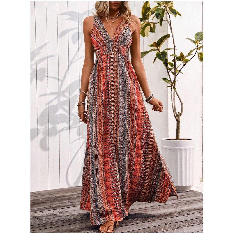 Cross-Border Foreign Trade European and American Women's Clothing 2025 Summer Fashion Sexy Deep V-neck Sleeveless Open Back Beach Vacation Style Dress