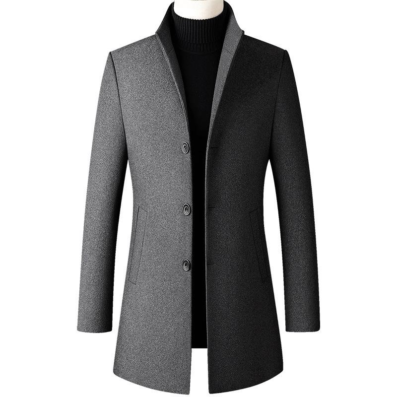 Autumn and Winter Men's Woolen Coat Medium and Long Men's Wool Woolen Coat Business Woolen Men's Trench Coat