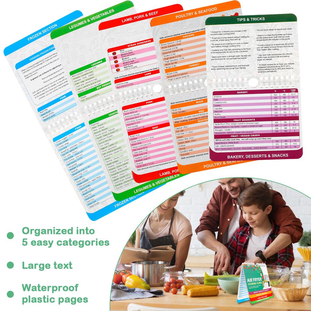 7x6 Zoll Heißluftfritteuse Rezepte Papier Multifunktionale Heißluftfritteuse Spickzettel Tragbares Kochanleitungsheft für die Küche