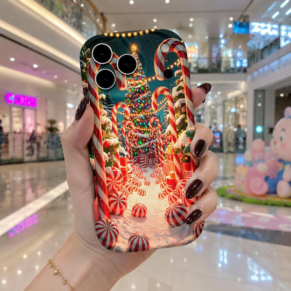 Candy Cane Christmas Tree Phone Case Festive Holiday Sweet Scene Hard Cover for iPhone Shockproof Protection Birthday Halloween Gift