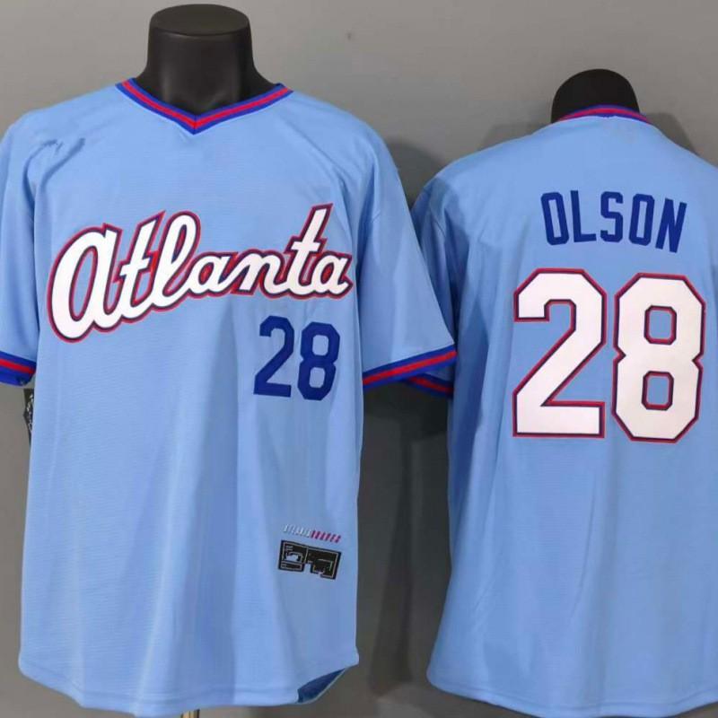 Unisex Baseball Jersey 2026 Warriors Team 28 Olson Light Blue City Edition Embroidered Short Sleeve Sport Shirt