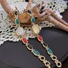 LP74 Exquisite Colorful Turquoise Bracelet Women's Watch Vintage Round Stone Embedded Quartz Watch Fashion Wristwatch for Ladies