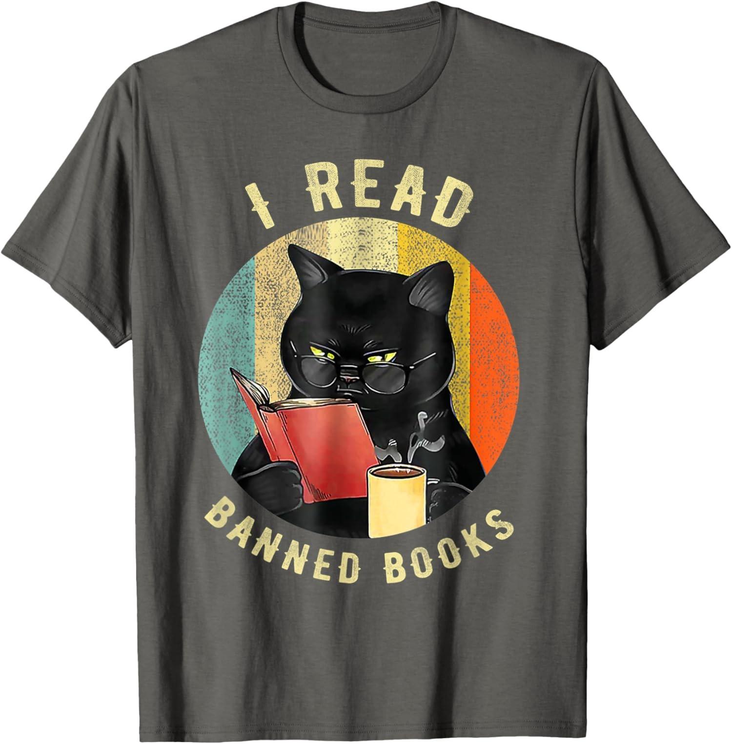 Funny Cat I Read Banned Books Bookworms Loves Unisex T-Shirt S разноцветный