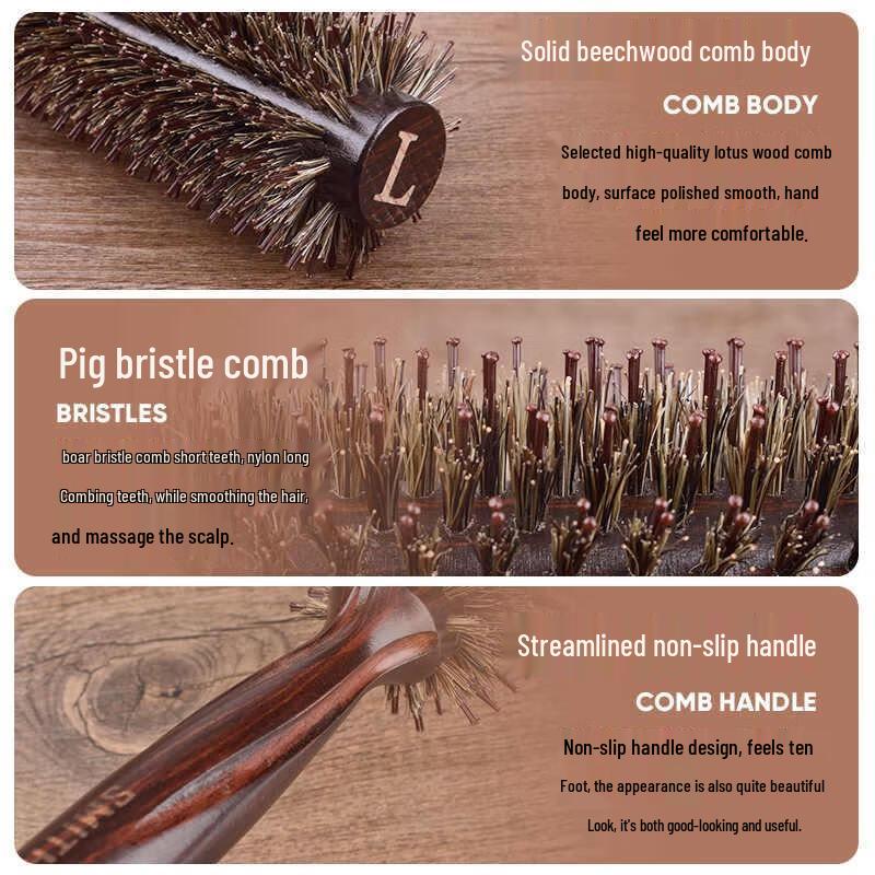 Miling Professionelle Runde Haarbürste mit Wildschweinborsten