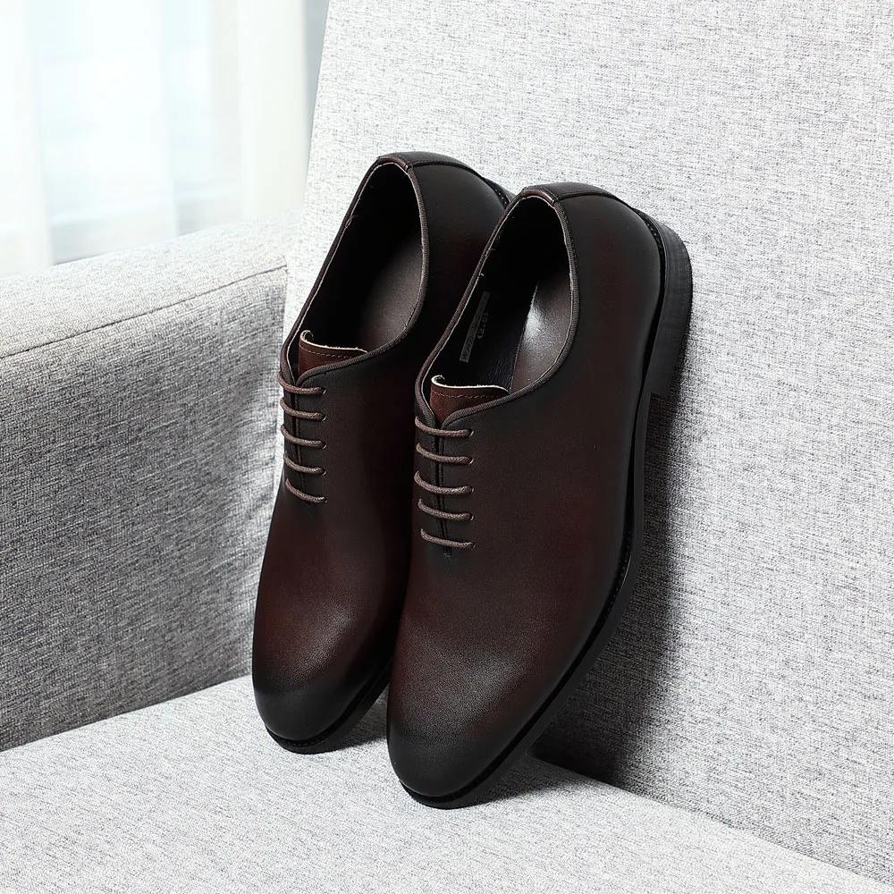 Classic Handmade Mens Dress Shoes Genuine Leather Whole Cut Round Toe Oxford Shoes Business Wedding Formal Suit Shoes Man