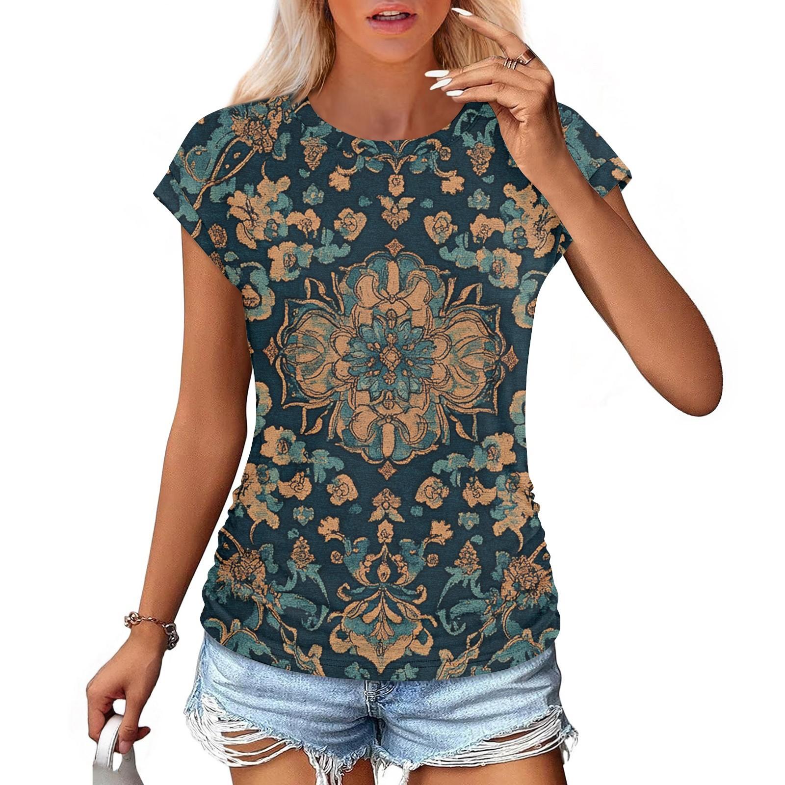 

Женская мода повседневная тонкая завязка на талии с закрытыми рукавами и круглым вырезом с винтажным принтом футболка M