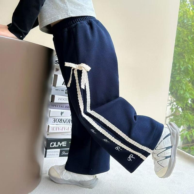 Mädchen Schleife Gerade Hosen Herbst Frühling Kinder Mode Weite Hosen Herbst Neu Kinder Elastisch Lässig Jogginghosen