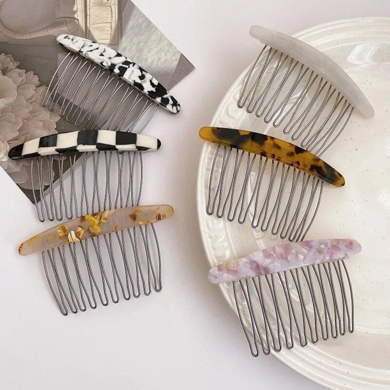 Exquisite Acetate Print Checkered Hair Comb Hairpin Vintage Side Hair Clip Hairgrip Fashion Hair Accessories For Women Headdress