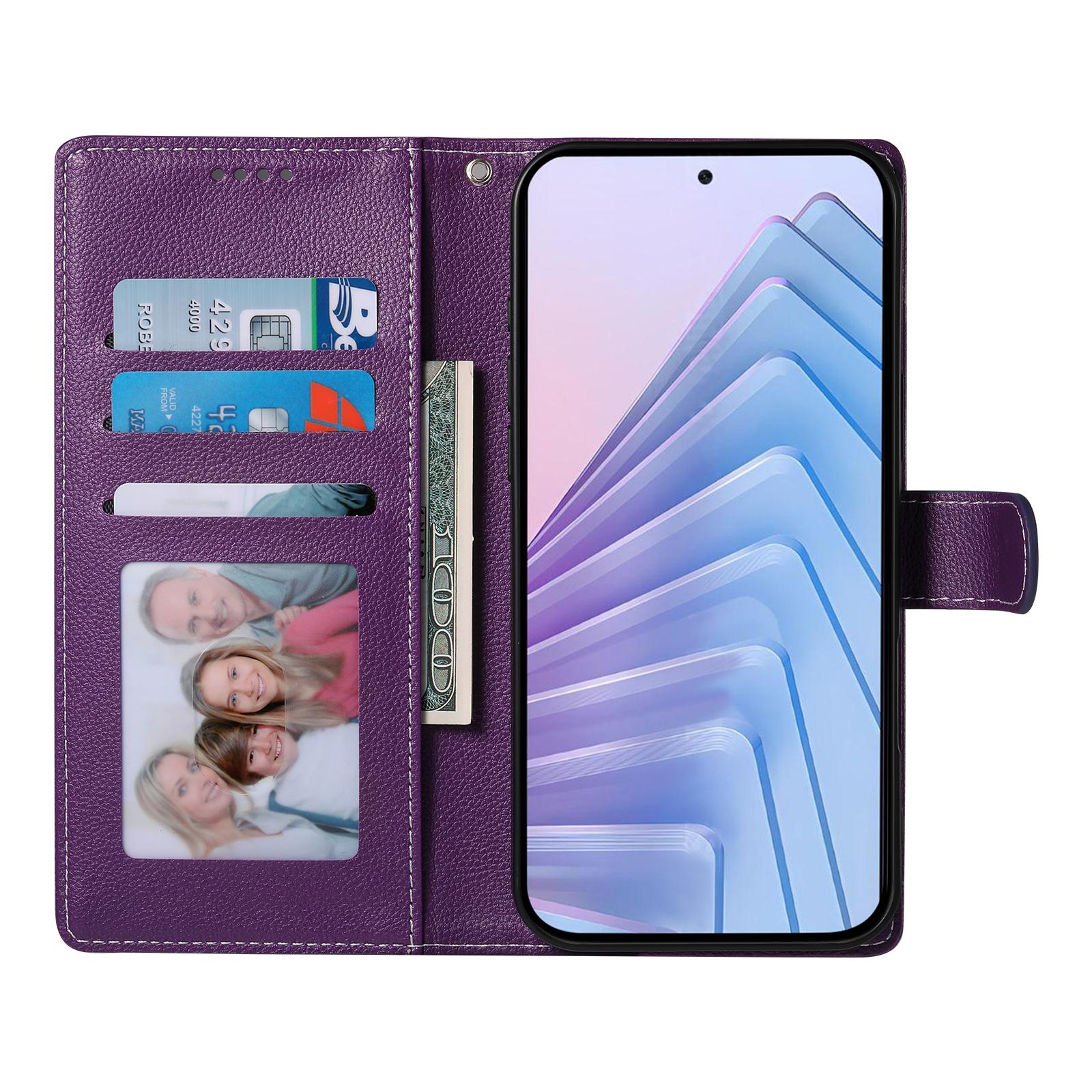 

For Xiaomi Redmi Note 14 Pro 4G Stand Case Litchi Texture Leather Wallet Phone Cover Magnetic Snap Apricot