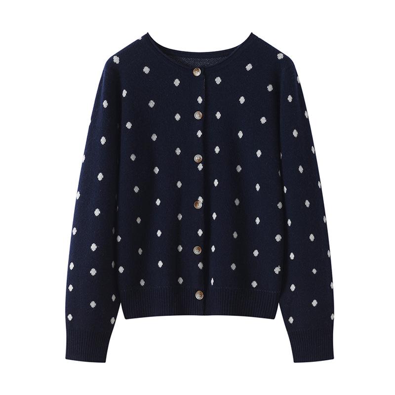 Lekasha Women's Fashionable Cashmere Polka Dot Knit Cardigan