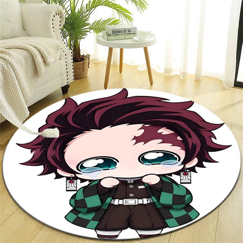 1pc Kamado Tanjiro Print Round Carpet Chair Round Carpet Suitable for Bedroom Living Room Home Decorative Carpet
