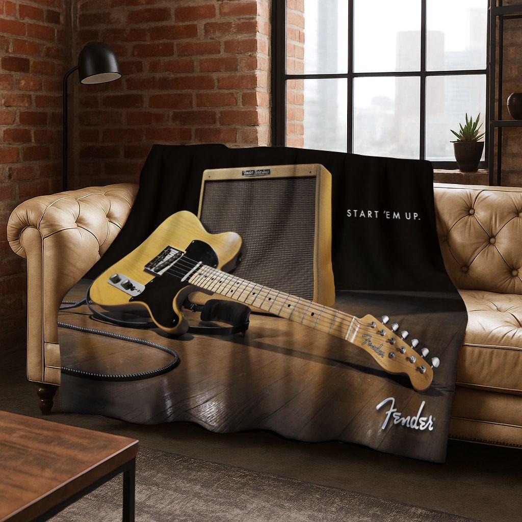 Fashion Fender Logo Guitar Music Instruments Art Flannel Blanket,Cozy Soft Throw Blanket for Home Bedroom Bed Sofa Cover Gift
