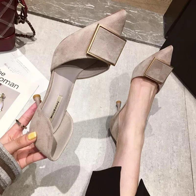 Fashion Pumps on Heeled Pointed Toe Shoes for Women Stilito Woman Sexy High Heels Casual Young Slip Genuine Mark Shoe Chic Point Popular