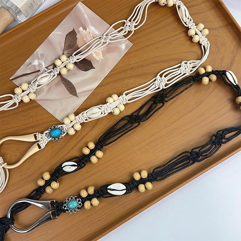 Ceinture tissée à la main de style ethnique vintage Robe pour femme Chaîne de taille décorative Ceinture bohème polyvalente Y2K