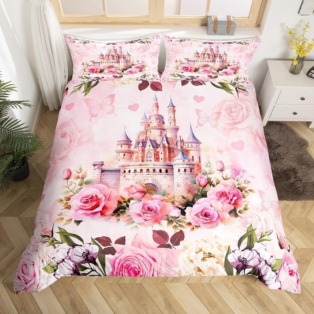Comforter Fantasy Castle Princess Queen King Size For Kids Girls Fairy Tale Themed Princess Bedding Set 3 Piece Set