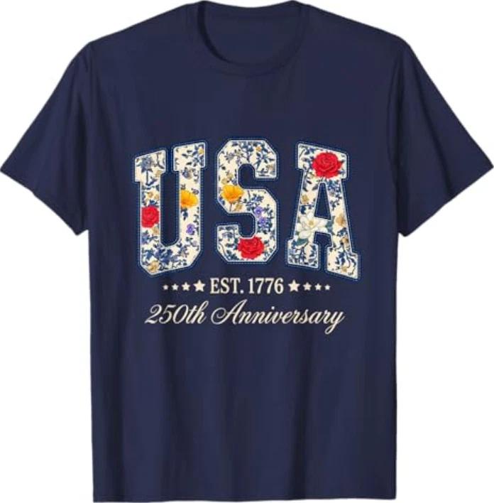 Floral Usa 4th Of July Patriotic Unisex 250th Anniversary Usa Tshirt S