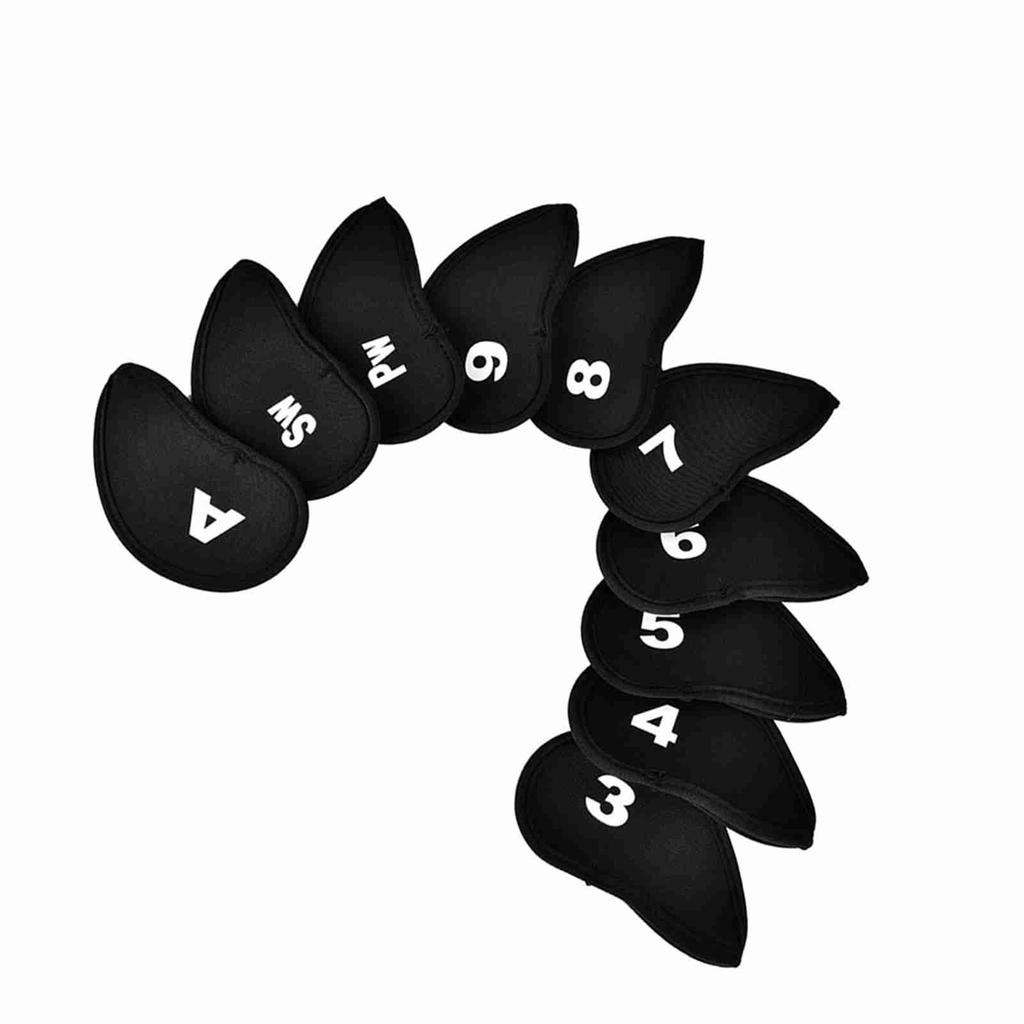 10Pcs Neoprene Iron Cue Head Cover with Number Letter(Black)