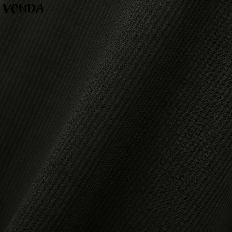 VONDA Autumn Women V Neck Long Sleeve Ribbed Striped Patchwork Casual Loose Blouse