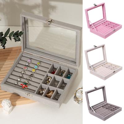 Cutie de bijuterii Multi-grile dreptunghi cataramă metalică portabilă, vizibilă, din piele artificială, inel pentru deget, cercei, colier, cutie de bijuterii de călătorie, utilizare în călătorie