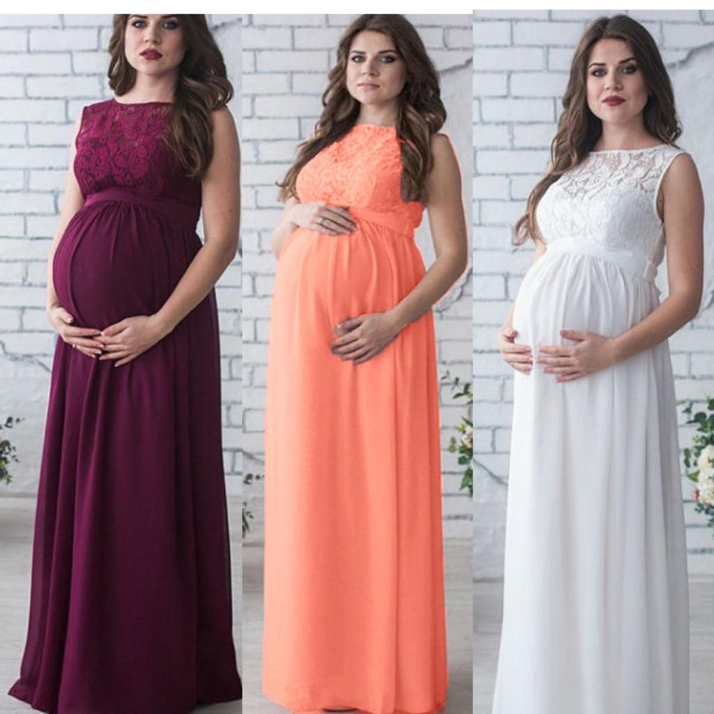 European & American Long Sleeve Lace Stitching Sexy Loose Trailing Sleeveless Maternity Dress