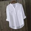 European Plus Size Women's V-Neck White Shirt, Seven-Sleeve - Loose, Casual Design (2026 Style)
