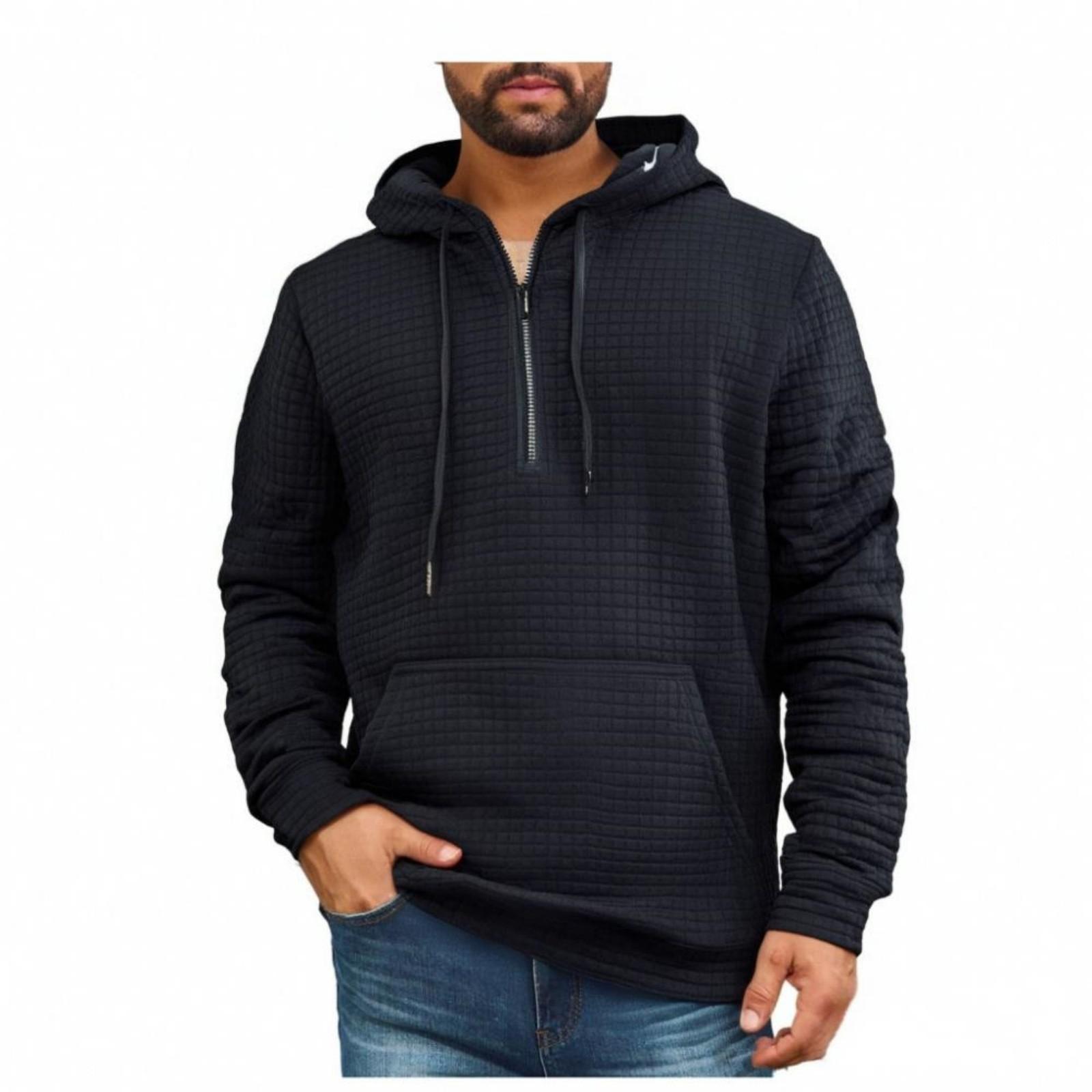

Mens Pullover Fashion Quilted Hoodies Long Sleeve Hooded Sweatshirt With Pocket L