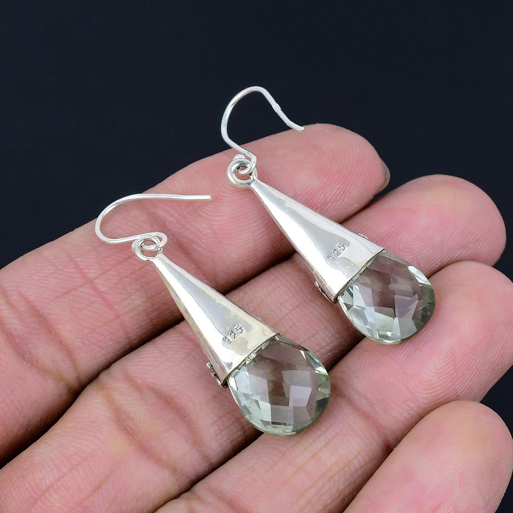 Green Amethyst Gemstone Earrings Solid 925 Sterling Silver Handmade Drop Dangle Earrings Jewelry Valentine's Day Gift For Loved Ones