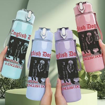 PC Retro Band Multi Member Black White Print 750ml Colorful Plastic Sports Water Bottle Leakproof Pop Up Lid with Straw for Outdoor Work Home Use