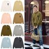 Unisex Black Heart Jacquard Knit Sweater Round Neck Loose Fit Cotton Winter Top