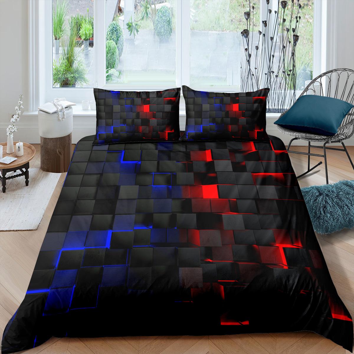 Abstract Grid Series Three-Piece Set To Map Custom 3D Digital Printing Quilt Cover Bedding