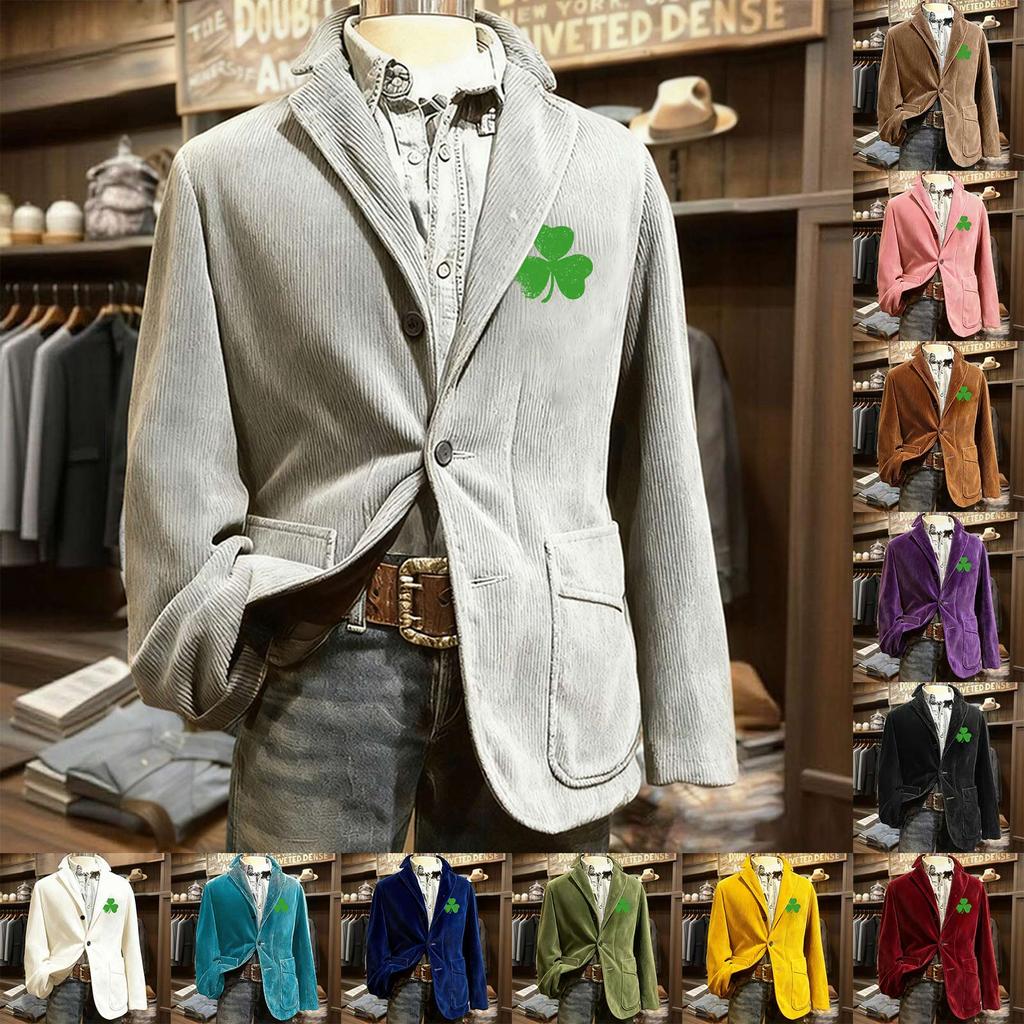 Herren Bedruckter Kord Samt Taschen Anzug Jacke Cardigan Herren Freizeitanzug