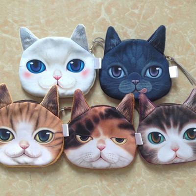 Engraçado gato rosto cabeça impressão mini moeda saco carteira bolsa com zíper presente das crianças