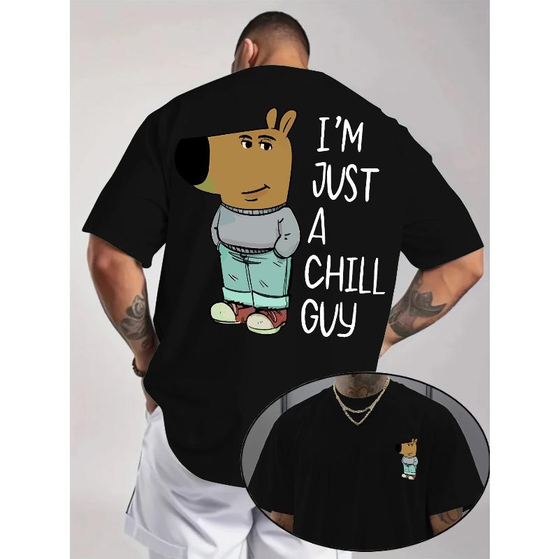 

Men s Fashion Summer Comfortable Round Neck T-Shirt, Casual Sport Short Sleeve, I M JUST A CHILL GUY Letter Cartoon Print Short Sleeve 4XL чорний