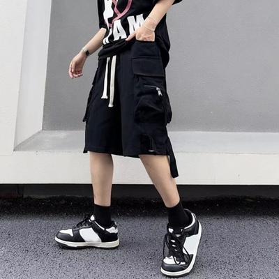 Herren Cargo Shorts Elastischer Bund Verstellbarer Kordelzug Sportshorts mit Mehreren Taschen Weites Bein Freizeithorts
