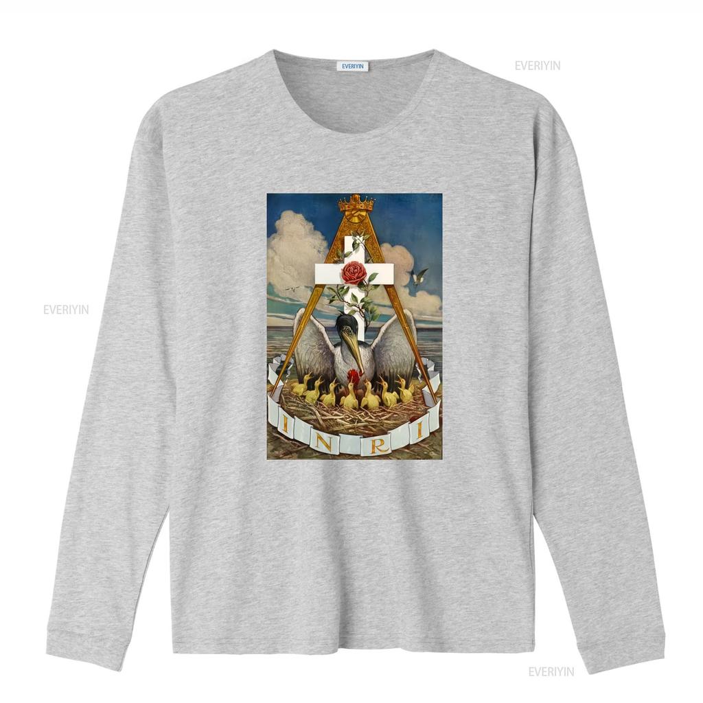 Esoteric shirt INRI The pelican feeding its young Initiation occult symbol Masonic Knight Rose Croix Rosicrucian cross seal tee